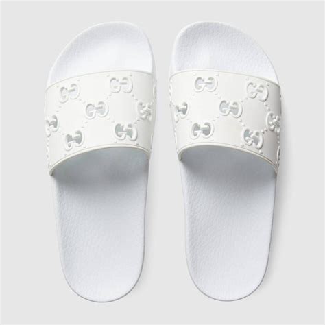 white gucci rubber slides|gucci rubber slide sandals outfit.